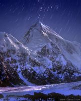Stars movement over Khan-Tengry, seen from South Engilchek Base camp during the Moon night... 